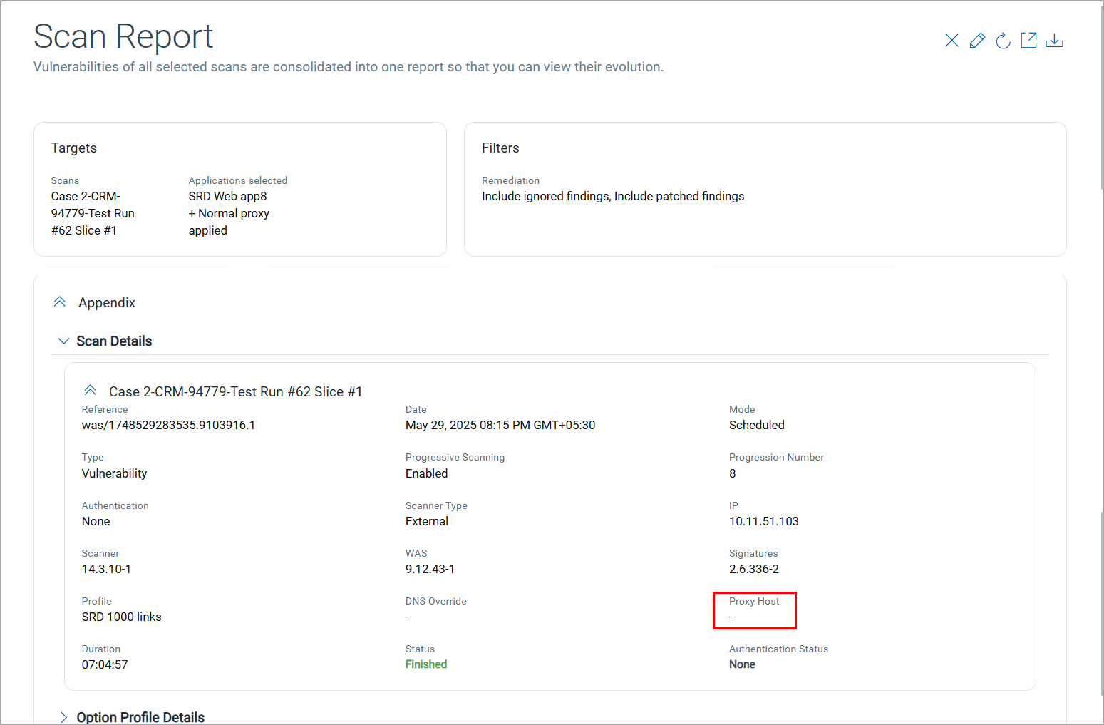 proxy host field no value in scan report.